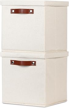 Temary Foldable Fabric Storage Bins with Lids, 2-Pack Storage Bin for Organizing Living Room, Closet Organization, Multi-Purpose Storage Boxes for Clothes Beige, 10.5x10.5x10.5 inch
