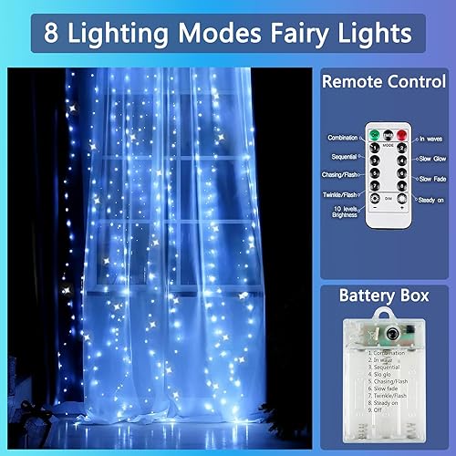 Miniatura 50 de Paquete de 4 luces de hadas que funcionan con pilas con temporizador de control remoto, tira de luces LED para decoración de interiores y Blanco