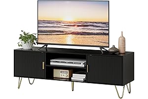 Black and Gold TV Stand for Living Room with 2 Cabinets for...