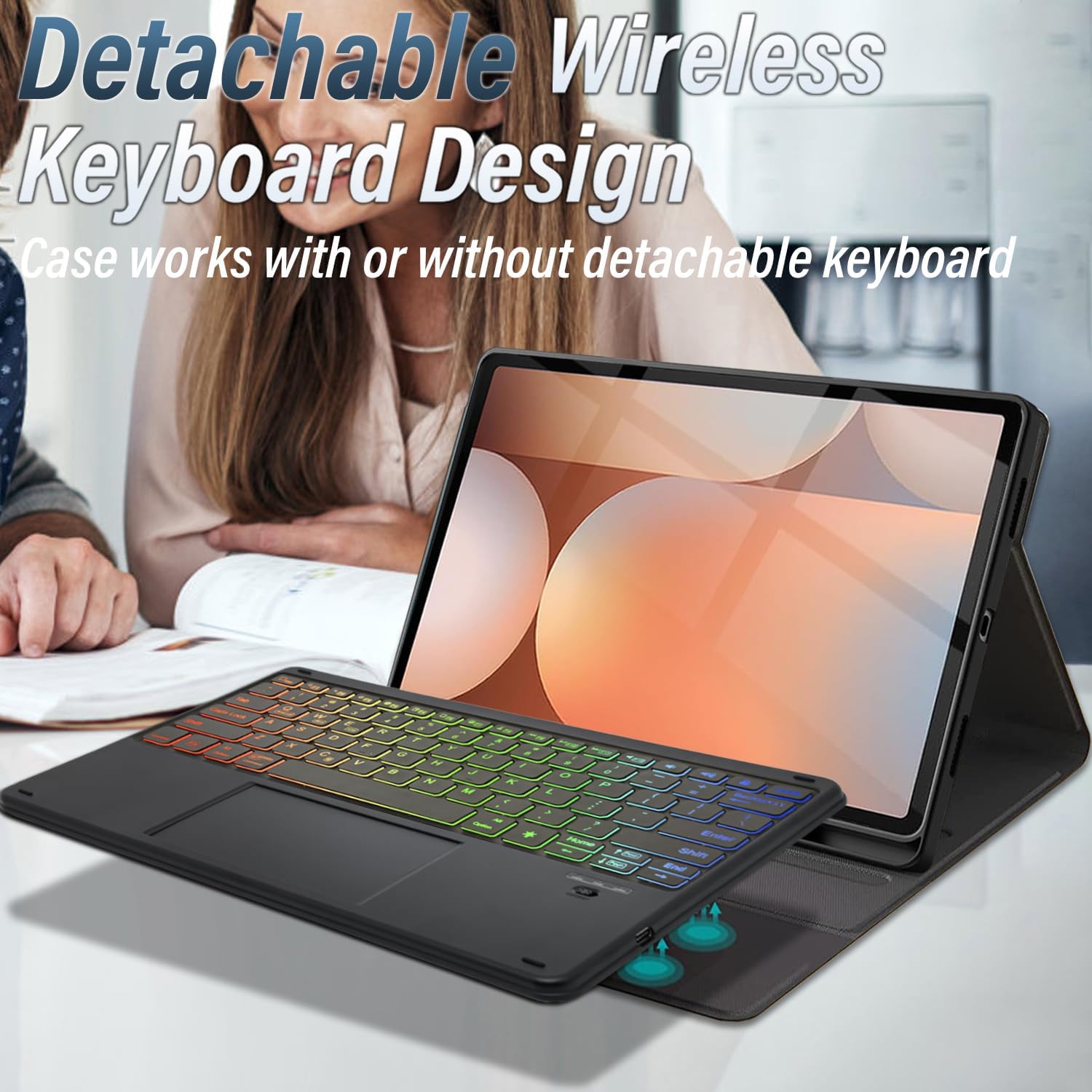 Touchpad Keyboard Case for Samsung Galaxy Tab S10 Plus 2024/ S9 Plus/ S9 FE Plus 5G 12.4 Inch 2023, LDSOYIA Rainbow Backlit Wireless Trackpad Keyboard PU Cover Case for 12.4” Tab S10+/S9+/S9 FE+