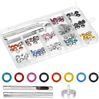 Eyelet Set Eyelet Pliers Set Ring Eyelets Hole Rivets Eyelets Colourful Eyelets 5 mm Eyelet Punch Kit Eyelet Set with Tool for Leather Bags Clothing DIY Crafts 120 Pieces