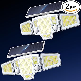 Solar Lights Outdoor White,Dual PIR & Curved 300 Wide Beam, 4000LM Solar Flood Lights Larger 3500mAh, Adjustable Solar Security Spot Lights Waterproof for Yard-2Pack