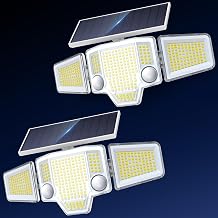 2026 Motion Sensor Solar Lights Outdoor with Dual PIR & Curved 300 Wide Beam, 4000LM Solar Flood Lights Larger 3500mAh, Adjustable Solar Security Spot Lights Waterproof for Yard-2Pack White