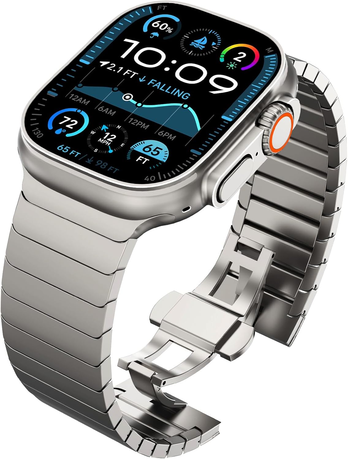 WINGLE Compatible for Apple Watch Band Ultra 3/2/1 Band Ultra 49mm Series 11 10 46mm 45mm 44mm 42mm SE 3/2/1 Series 9 8 7 6 5 4 Men, 24mm Wide Stainless Steel Metal Bands Apple iWatch Link, Titanium