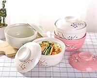 Vista 7 de WHJY Vajilla japonesa creativa de cerámica pintada a mano con tapa para sopa y fideos, con función de preservación del calor, cuenco y tapa