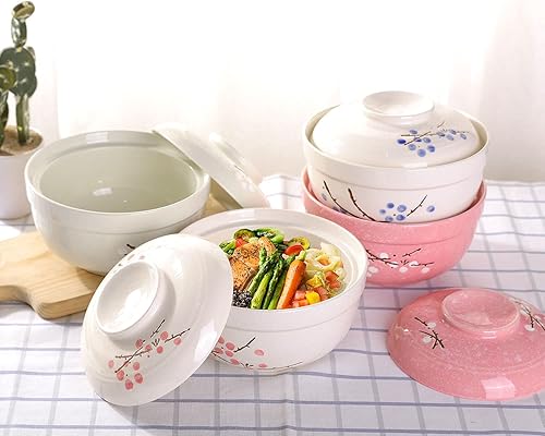 Miniatura 7 de WHJY Vajilla de cerámica creativa japonesa pintada a mano con tapa para sopa y fideos con función de preservación del calor cuenco y tapa integrados