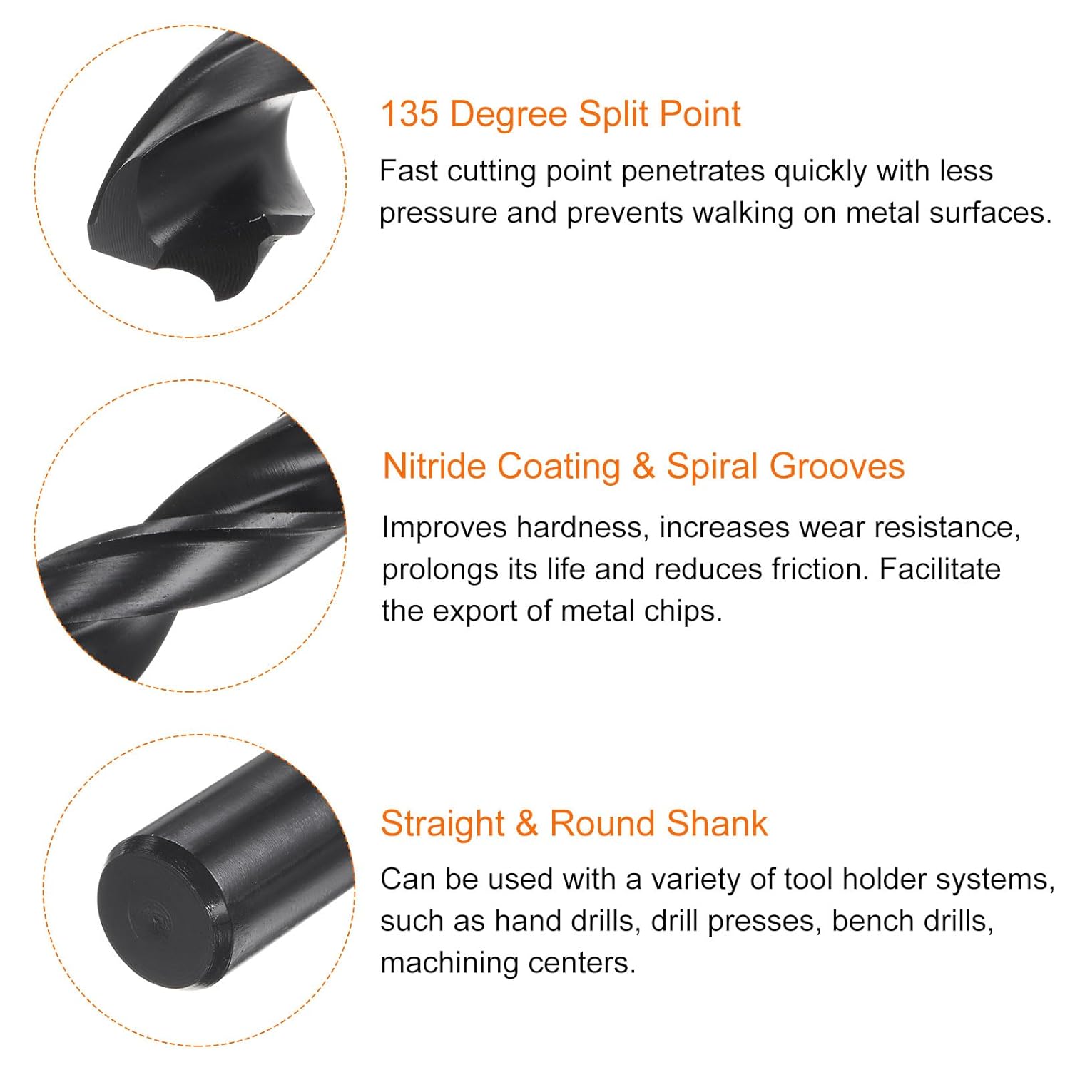 HARFINGTON 4pcs Jobber Drill Bits 14.5mm (9/16") Nitride Coated High Speed Steel (HSS) 4241 Twist Drill Bits for Stainless Steel Copper Aluminum Alloy Metal Wood Plastic, Black