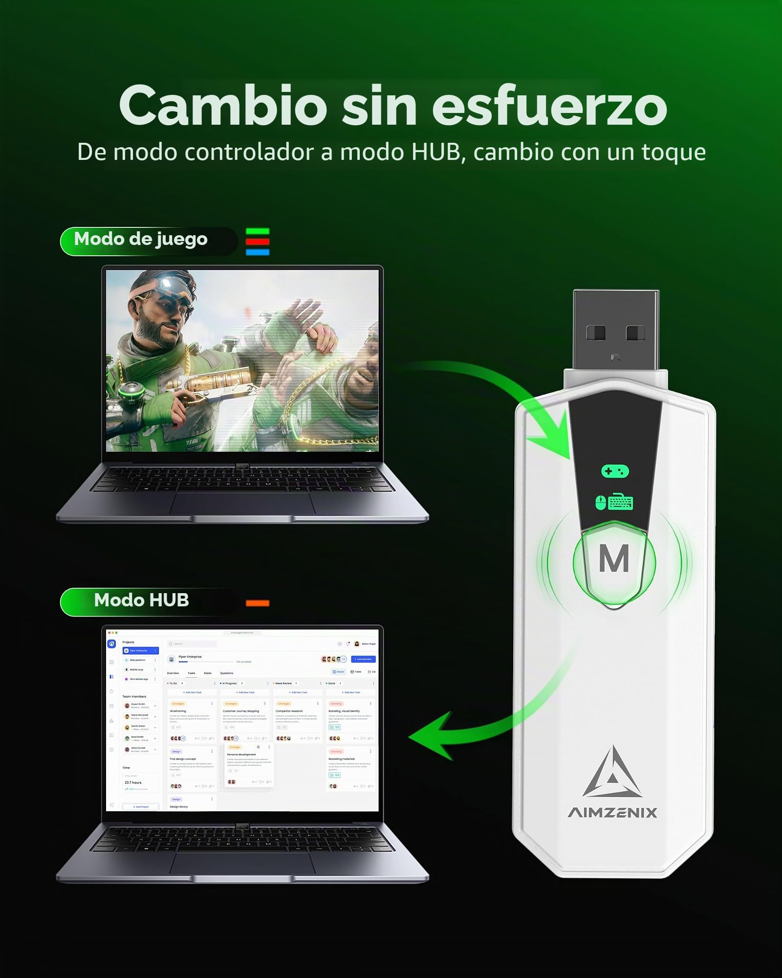 AIMZENIX AX200 PRO - Adaptador de teclado y mouse para PC y Nintendo Switch | Convertidor de alto rendimiento para jugar FPS, COD, APEX, THE FINALS