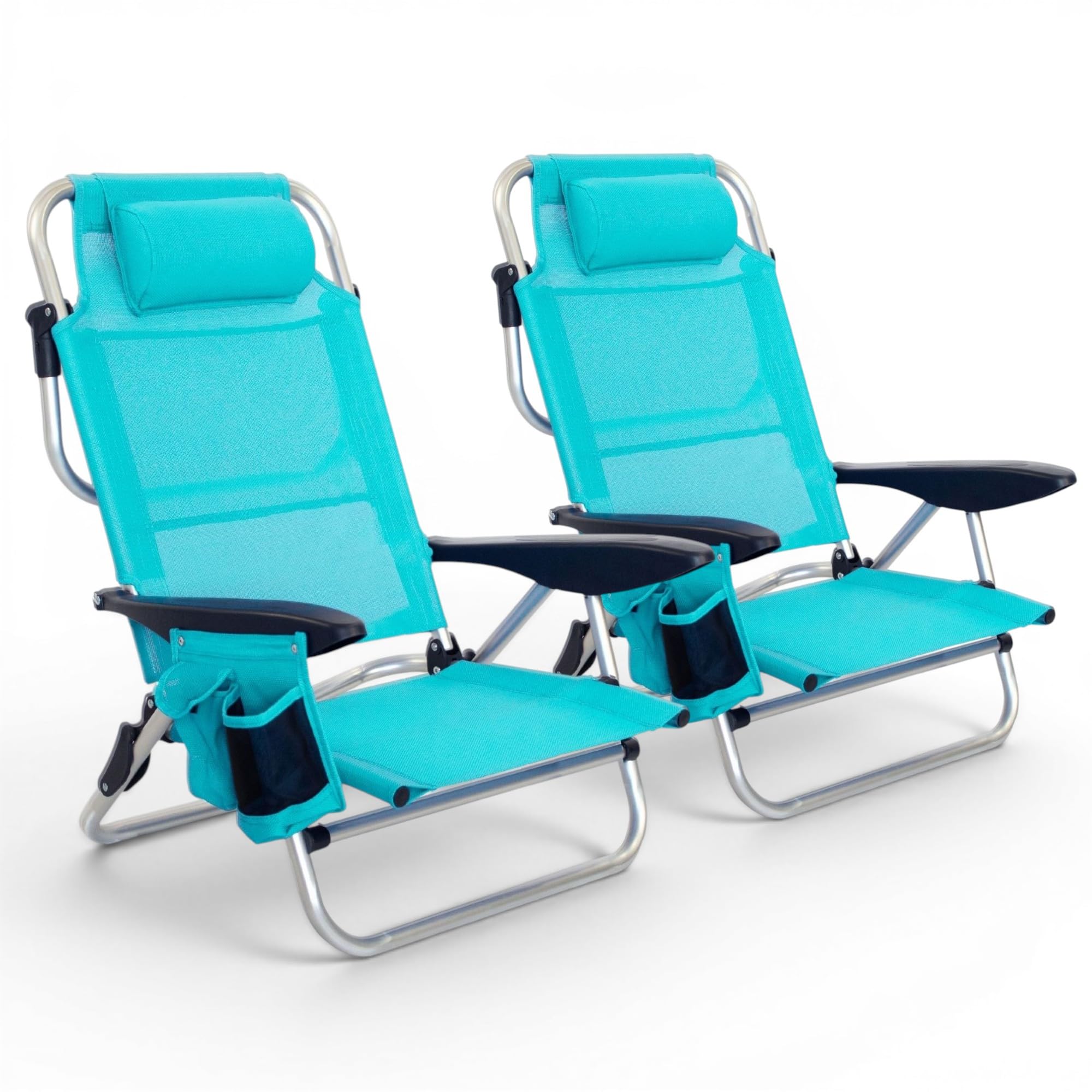 Pincho Sillas Playa Silla Playa Plegable Ligera, Beach Chair, Camping con 4 Posiciones, Aluminio Ligero, Textilene Transpirable, Bolsillo para Bebida y Móvil - 110 kg, 72,5x62,5x10 cm