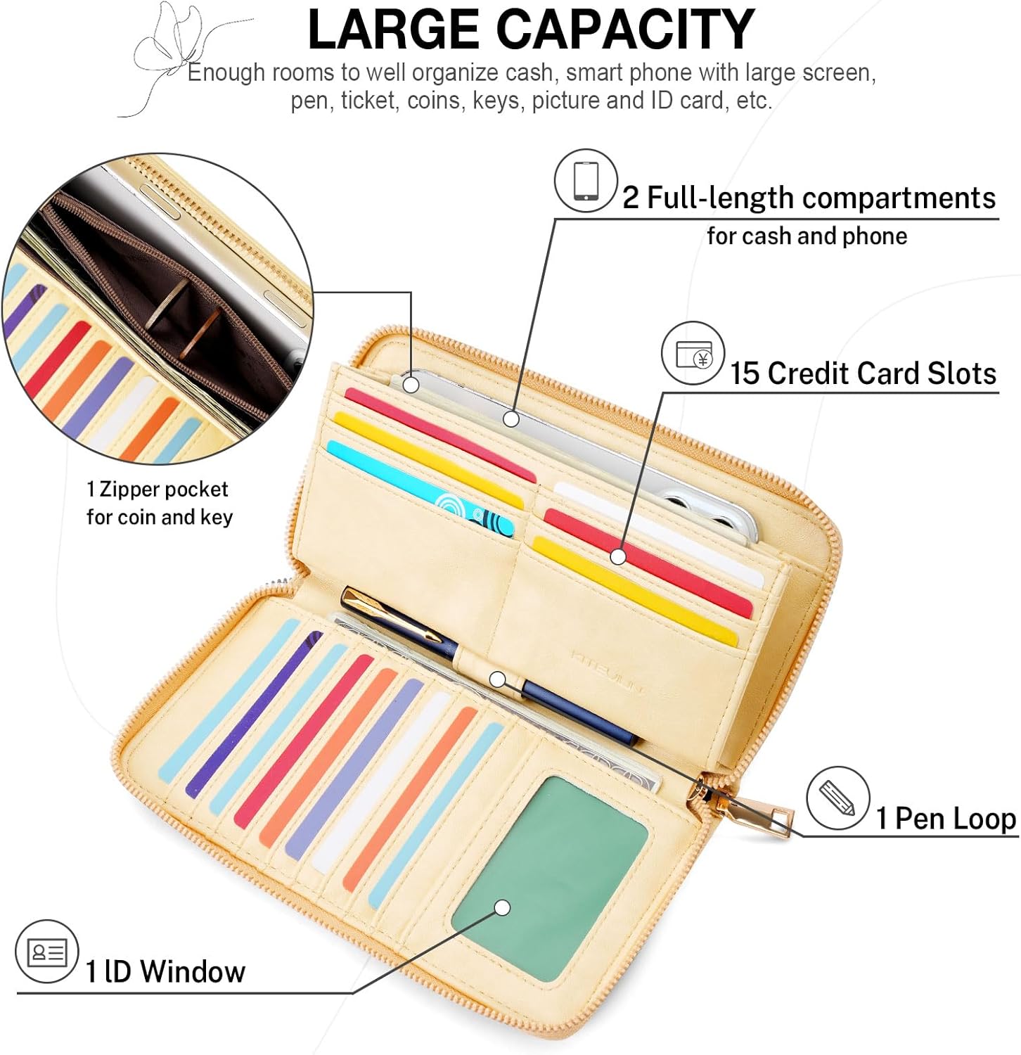 RFID Wallet Women, Large Capacity Butterfly Cell Phone Clutch Purses Ladies Wristlet Wallets for Women - Image 4