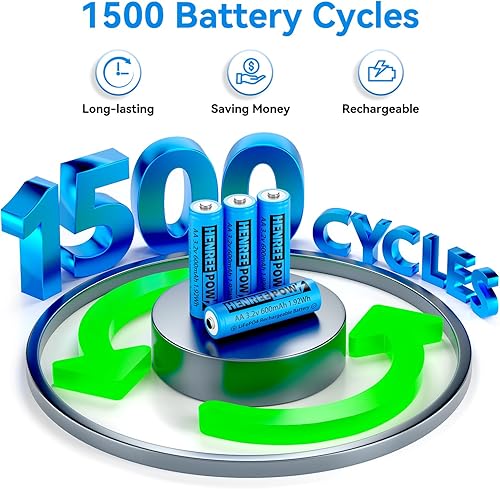 Miniatura 3 de Henreepow LiFePo4 - Baterías solares recargables AA de 3.2 V, doble A, 600 mAh, 3.2 V, 1.92 Wh, baterías recargables de 3.2 V para luces solares,