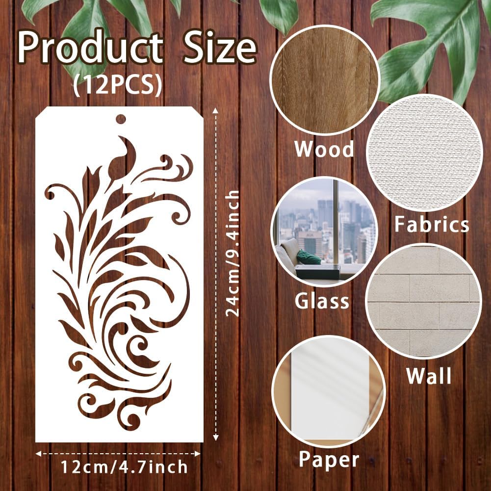 12 Sheets Various Rolls of Flowers Stencils, 12 Styles Flower Vine Drawing Templates Wildflower Reusable PET Art Stencils for Painting on Wall Wood Home Decor image 2