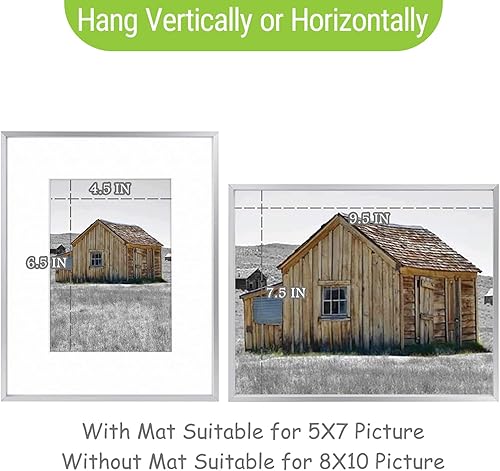 Vista 390 de Golden State Art - Marco de fotos de aluminio satinado clásico de 8 x 10 con alfombrilla de color marfil para fotos de 5 x 7 y cristal real, Dorado