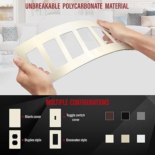 Miniatura 435 de ENERLITES SI8834-BK - Placa de pared decorativa sin tornillos, cubierta de enchufe segura, 4 entradas, 4.68 x 8.30 pulgadas (alto x largo), Negro