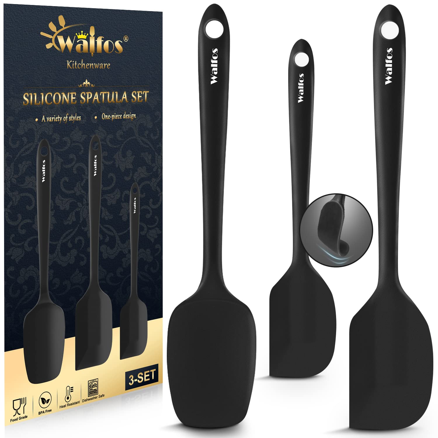 Walfos Silicone Spatula Set of 3, Heat Resistant Small Kitchen Silicone Spatulas,for Cooking Mixing & Baking,Strong Steel Core and One-Pieces Seamless Design,BPA Free & Dishwasher Safe