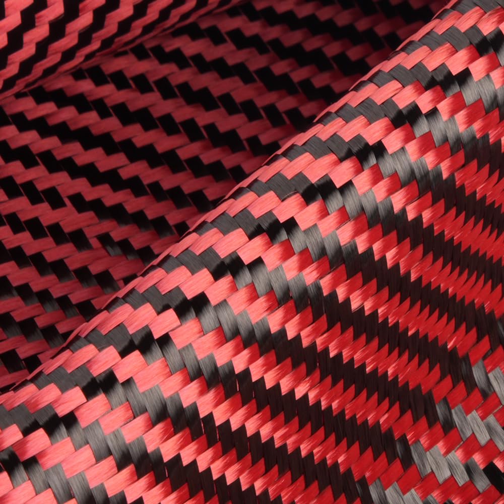 BARTOO 4.9ft x 12" Carbon Fiber Cloth Roll, 2 x 2 Twill Weave 3k/220g High Strength Fabric Carbon Fiber Sheet for Cars Repair, Boats, Structural Reinforcement on Concrete Walls, Basements, Red