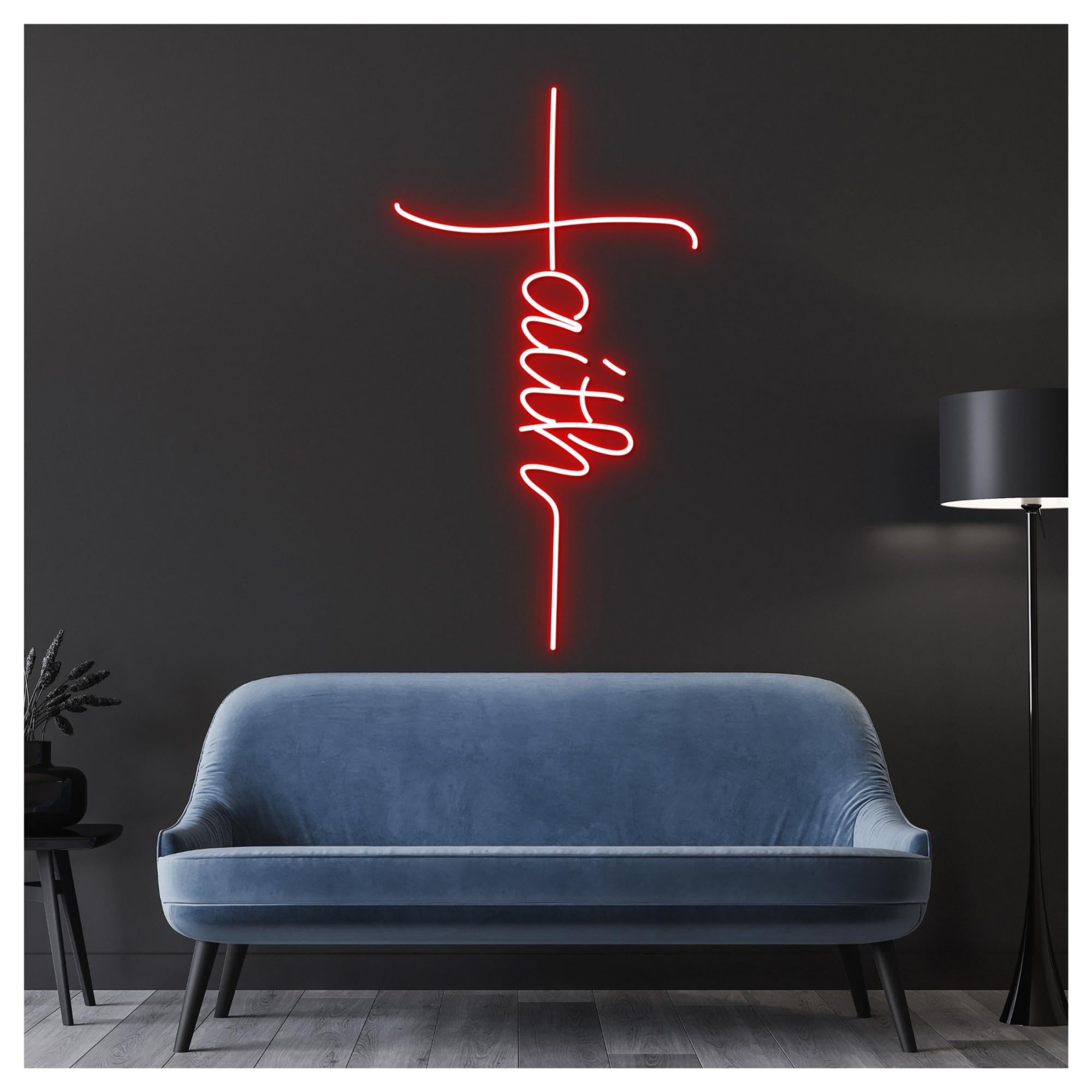 Wiszące neony artystyczne Neonowa Tablica Z Napisem "Wiara, Krzyż, Jezus", Dekoracja Ścienna Do Domu, Wesela, 50cm