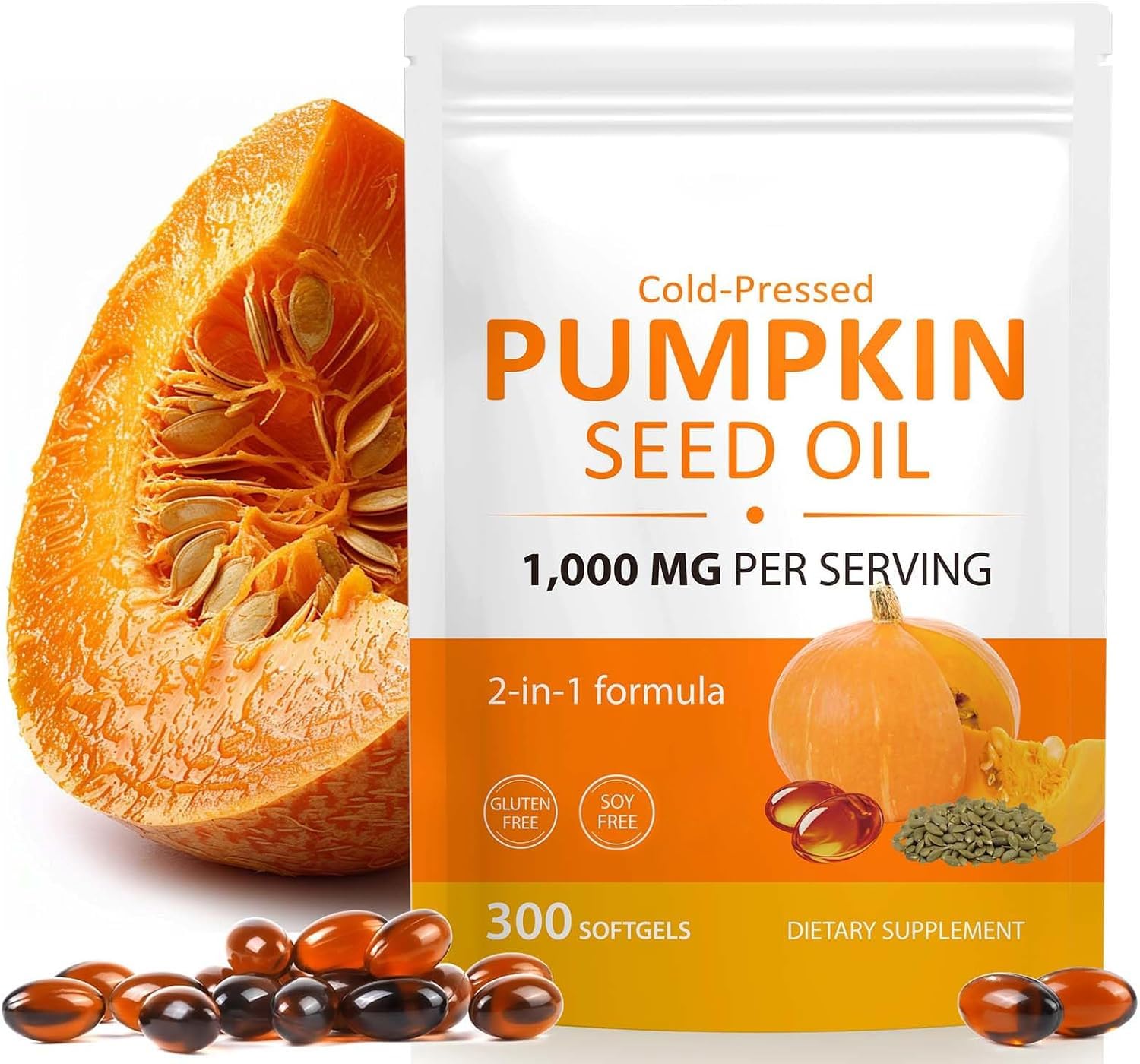 Organic Pumpkin Seed Oil with Saw Palmetto Softgels, Cold-Pressed with Essential Fatty Acids & Phytosterols, Prostate Support Supplement for Men, Urine Balance, Gluten-Free, Pure & Natural