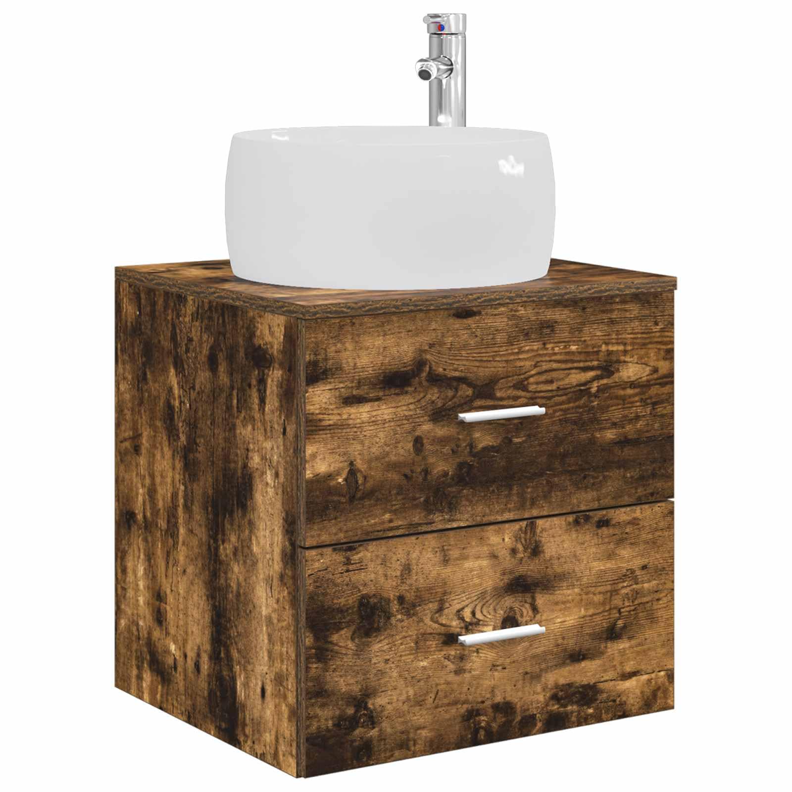 Vidaxl Smokedoak Wall-Mounted Sink Vanity Smoked Oak 49.5 X 44.5 X 66 Cm, Bathroom, Modern Vanity Cabinet, Wall Sink, Space Saver, Indoor Furniture, Compact Vanities, Stylish Washstand Solutions