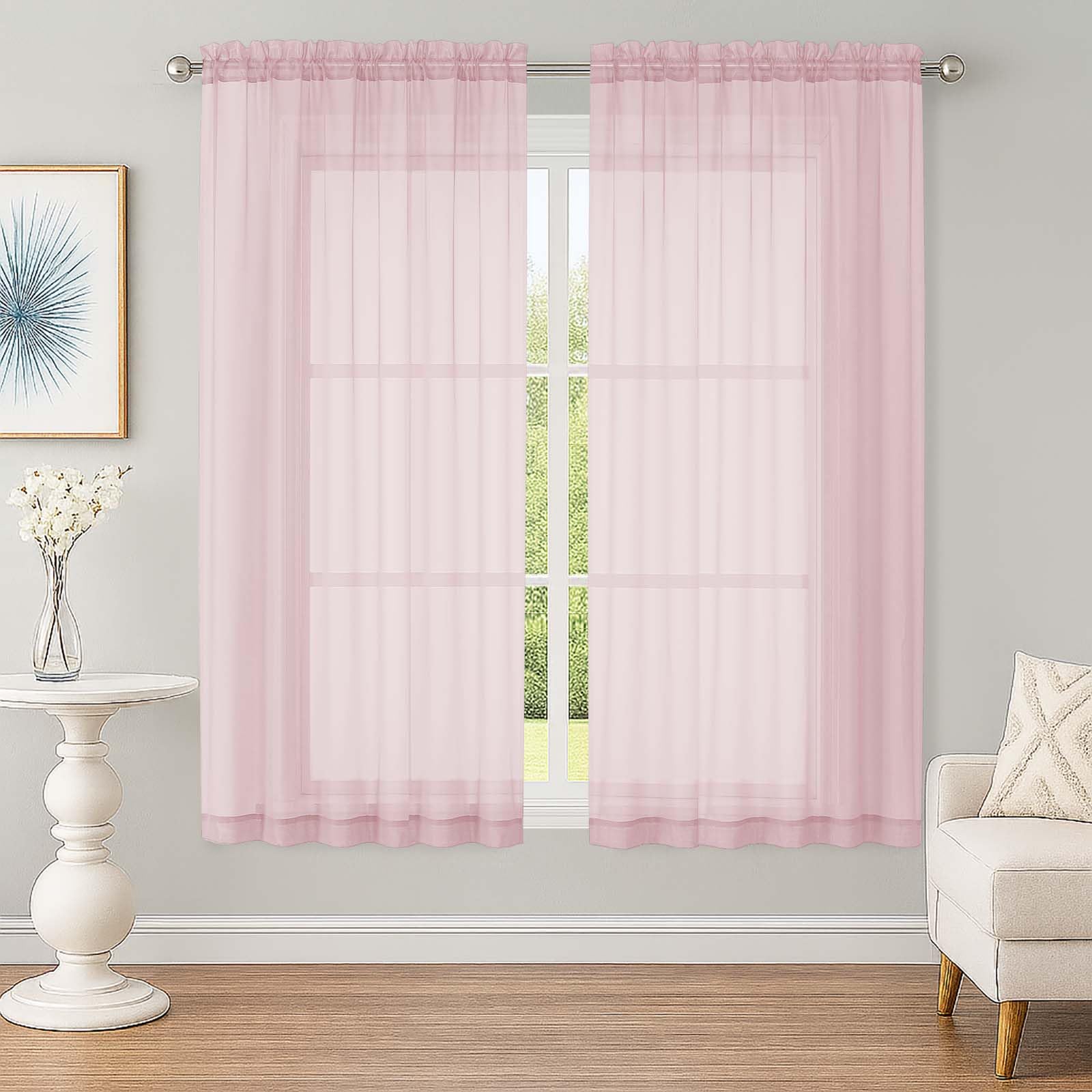 Sheer Blush Curtains, Sheer Curtains 63 inch Length 2 Panels Set, Rod Pocket Voile Fimly Sheer Drapes for Living Room Bedroom, 2pcs, Blush, Each 59" W x 63" L