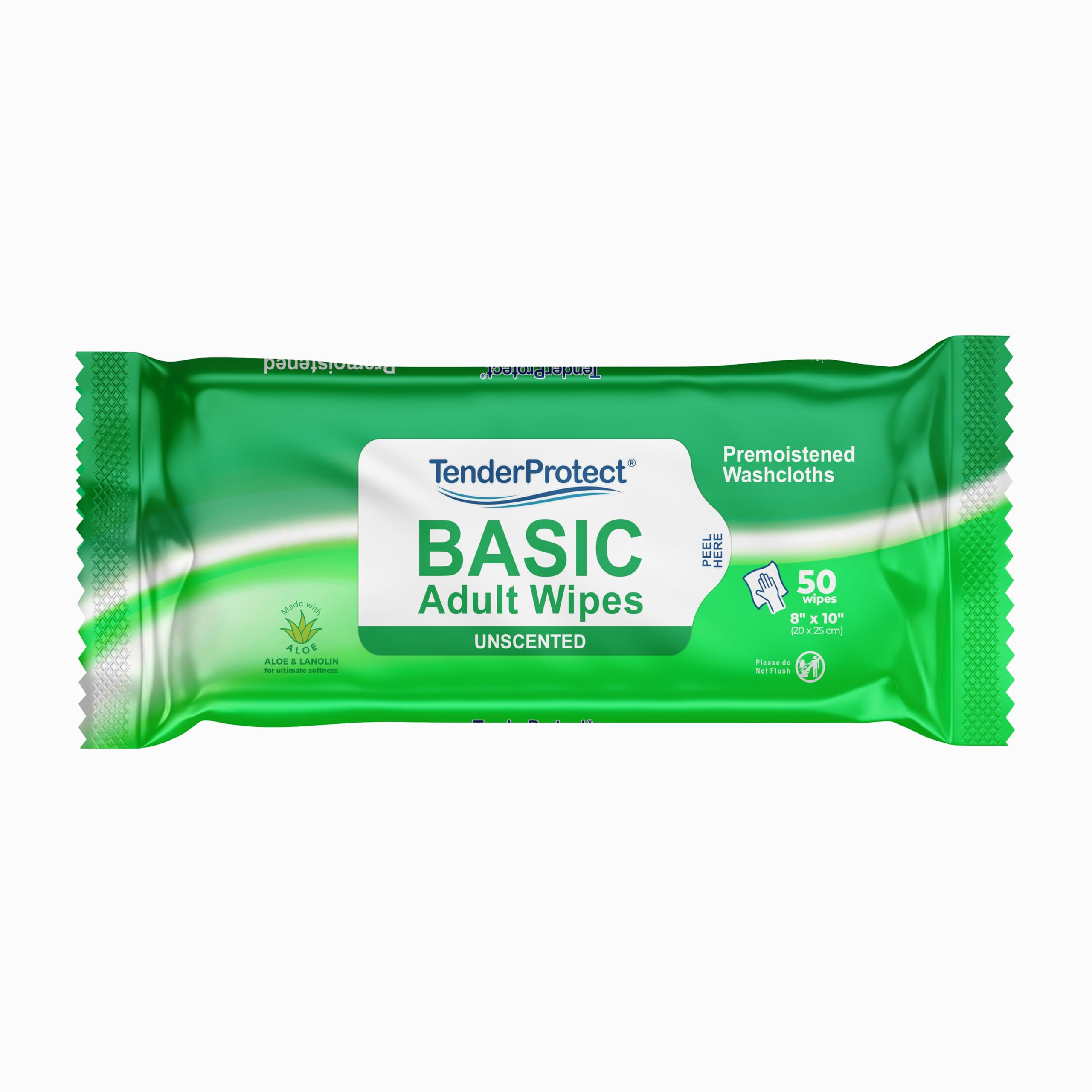 TenderProtect® Basic Adult Wipes, Large 8” x 10”, Super Soft Wash Cloths for Skin Cleansing, Everyday Wipes for Adults and Babies, Incontinence Care, Unscented & Hypoallergenic, 500 count(10pks of 50)