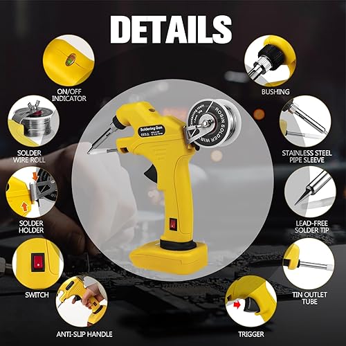 Miniatura 5 de Kit de soldador inalámbrico para batería Dewalt de 20 V máximo, pistola de soldadura de 30 W, soldador de precalentamiento rápido de 30 segundos con