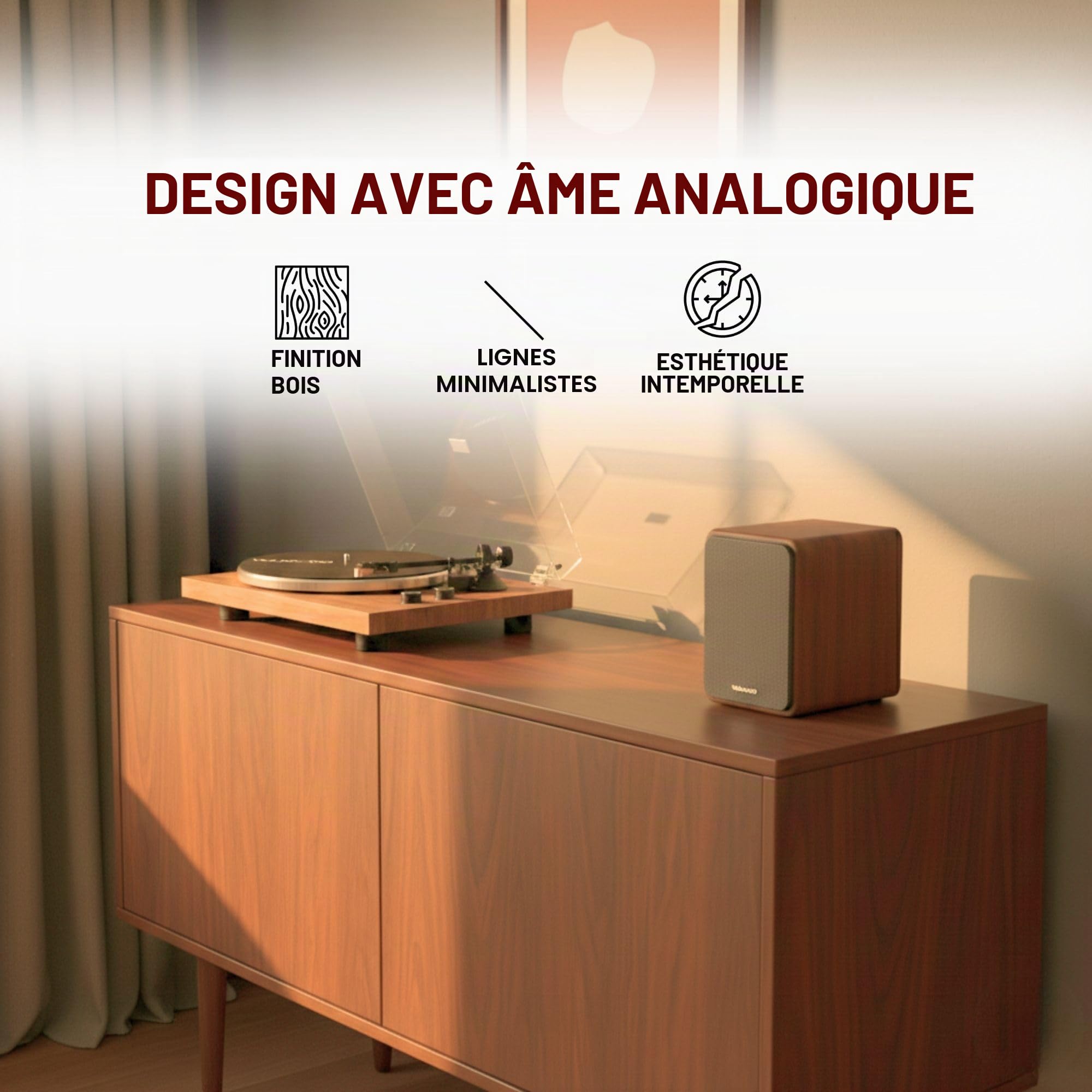 VULKKANO TD10 Platine Vinyle avec Bras de Précision, Égaliseur Phono/Ligne Intégré et Design Élégant, Tourne-Disque Compatible avec Les Vinyles 33 et 45 RPM