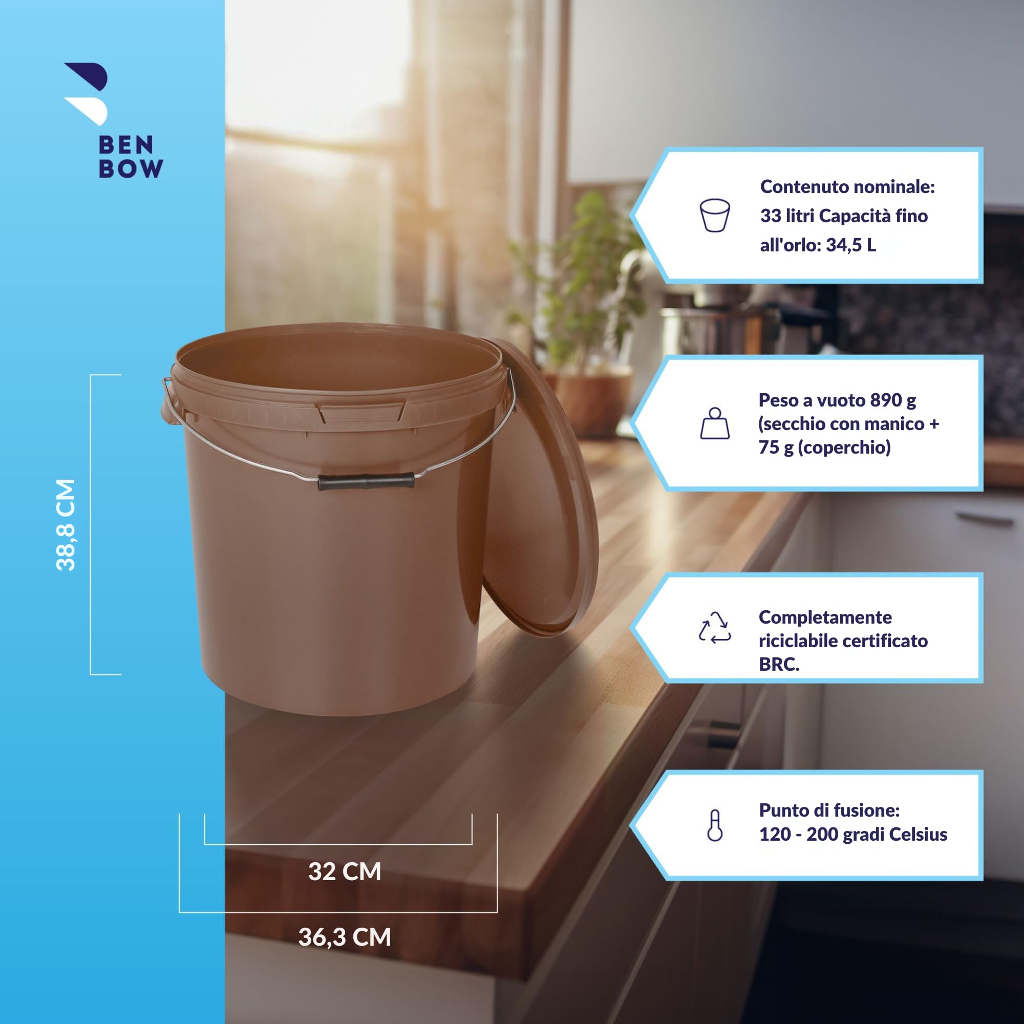 Secchio Con Coperchio 30L Verde - Per Alimenti, Ermetico, A Prova Di Perdite, In Plastica Alimentare - Foto 12