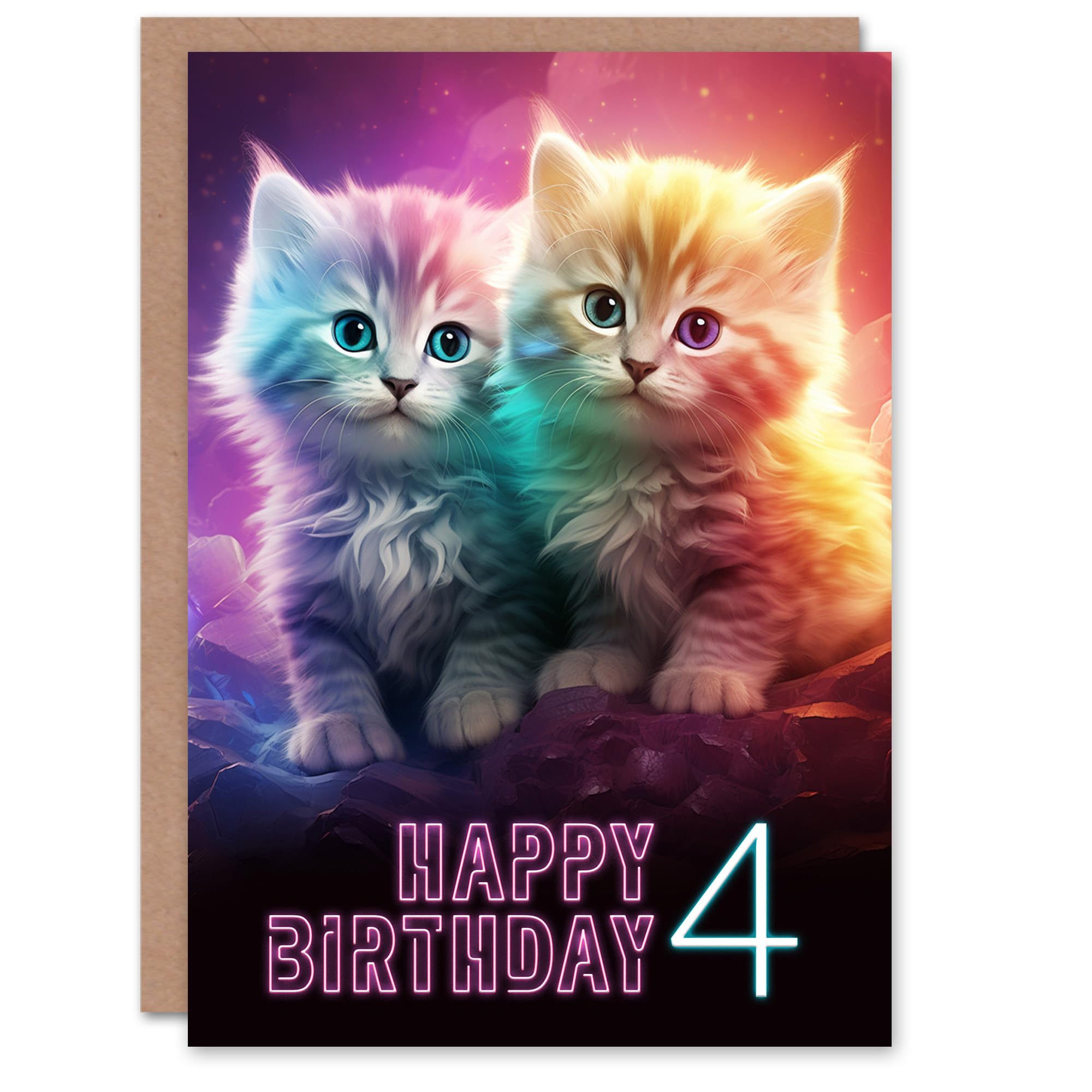 Artery8 4th Birthday Greeting Card Cute Kittens Baby Cats Kids Age 4 Year Old Child