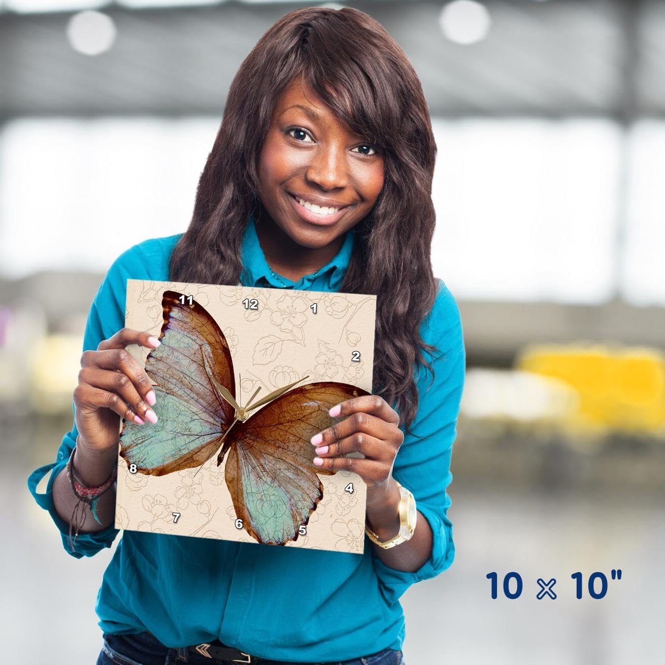 3dRose DPP_110237_1 Pretty Butterfly Floral Art-Wall Clock, 10 by 10-Inch