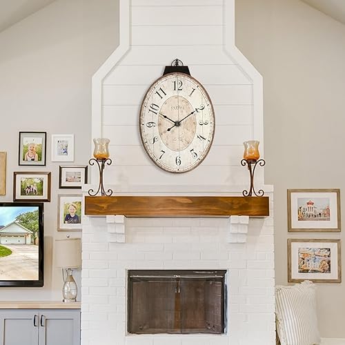 Miniatura 3 de Reloj de pared ovalado de 29 pulgadas, reloj de pared decorativo silencioso sin tictac para sala de estar, moderno reloj de granja que funciona con