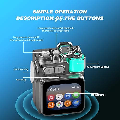 Miniatura 3 de Altavoz Bluetooth portátil con pantalla táctil, emparejamiento estéreo inalámbrico, mini altavoz salvaje resistente para viajes al aire libre,