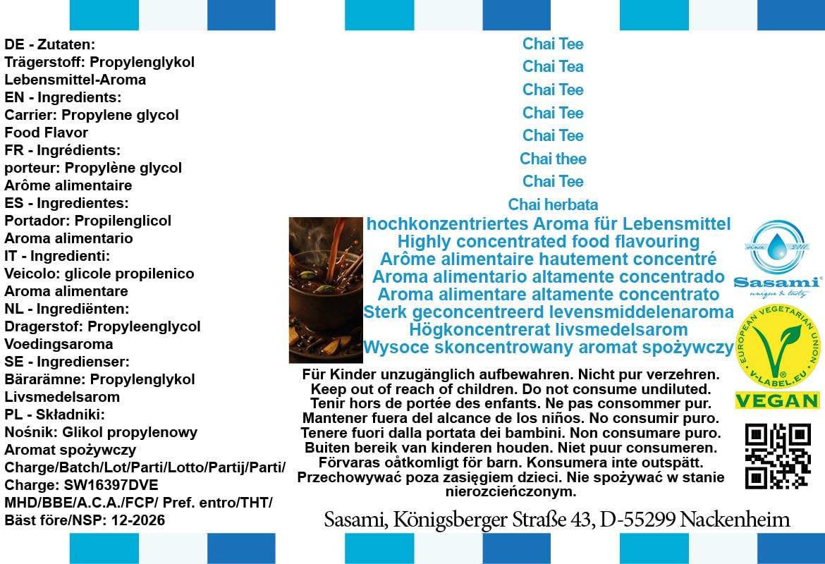 Chai Tee aroma concentrato - vegano - Sasami - 100ml