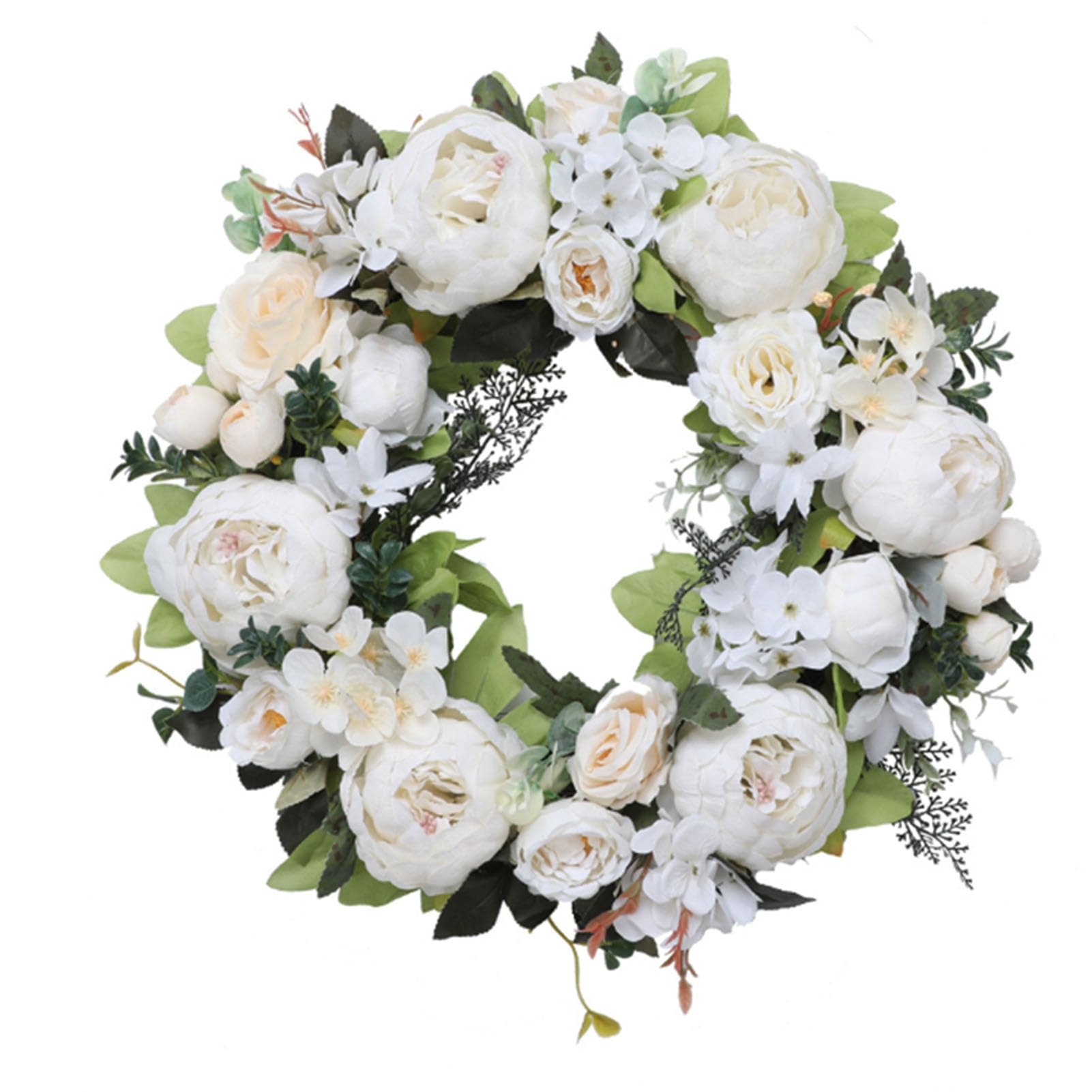 RIZGHWOY Ghirlanda Floreale di Peonia Rosa Artificiale, Decorazione da Appendere Alla Porta con Fiori Finti Fatti a Mano da 17,7 Pollici per la Casa della Parete di Nozze (WHITE)