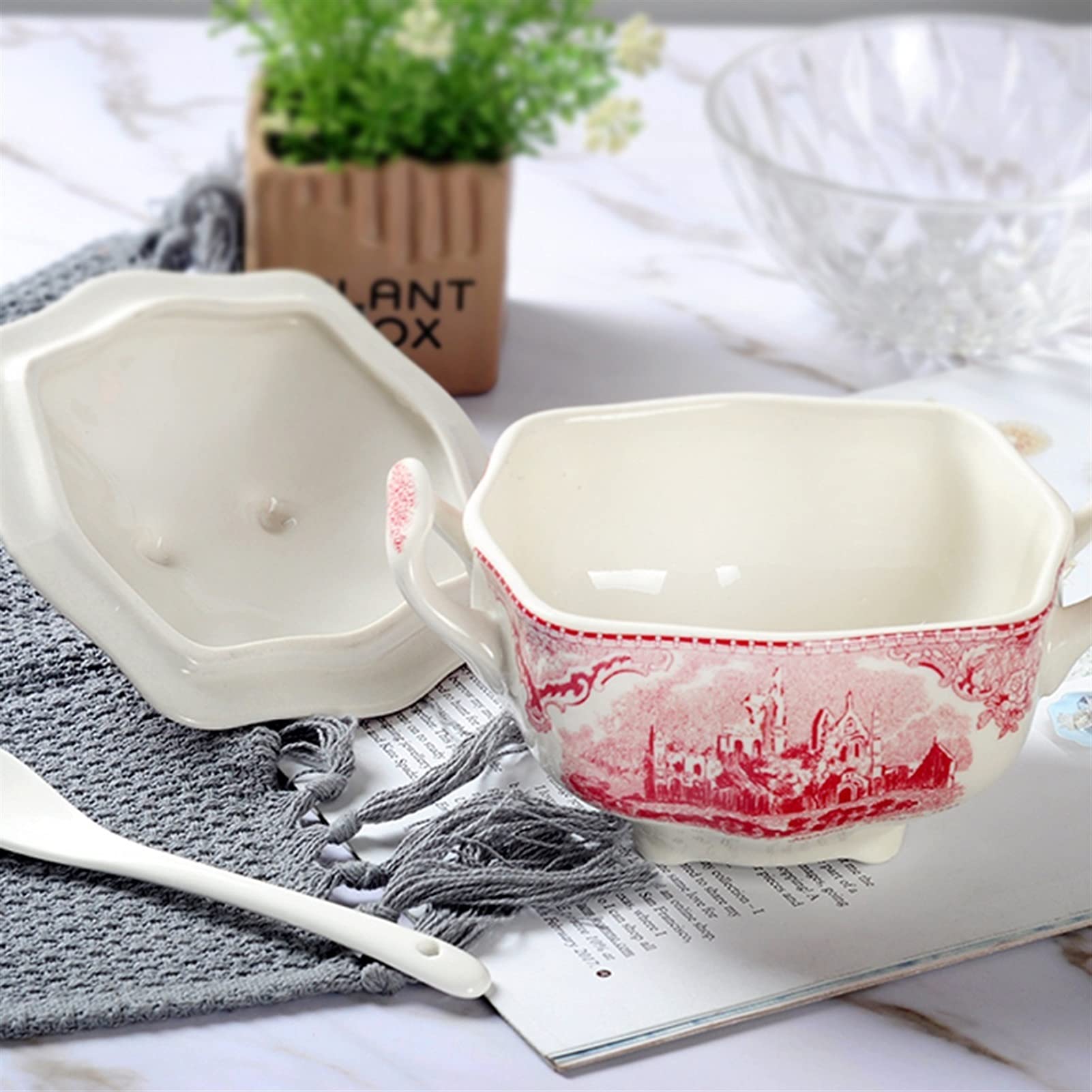 Sucrier avec couvercle sucrier 10 Oz Sugar Pot - Sucrier couvert Pot à sucre vintage en porcelaine avec couvercle et poignées