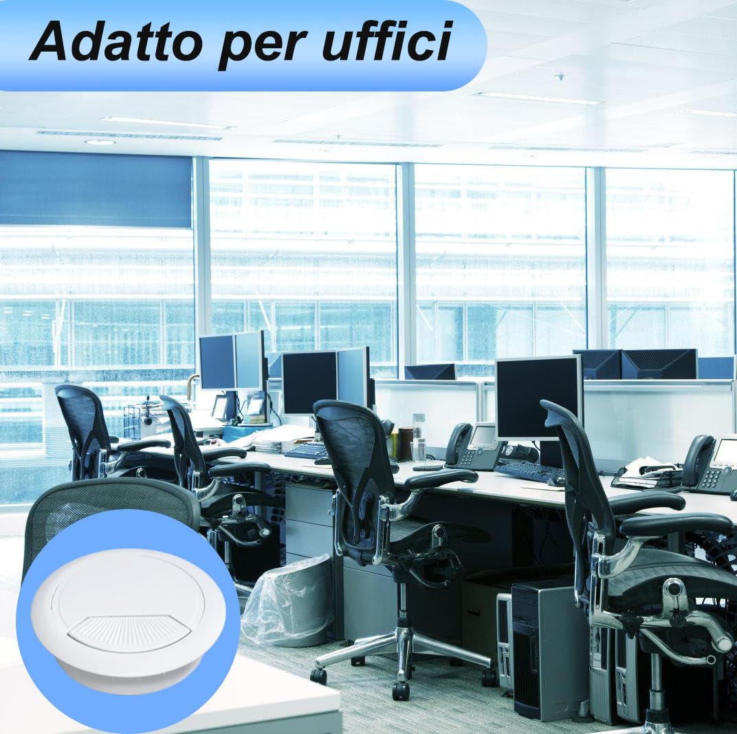 4 Pezzi Passacavi da Scrivania, Foratura per Uscita Cavo Ø 60 Mm, Passacavo Bianco per Scrivania e Postazioni di Lavoro