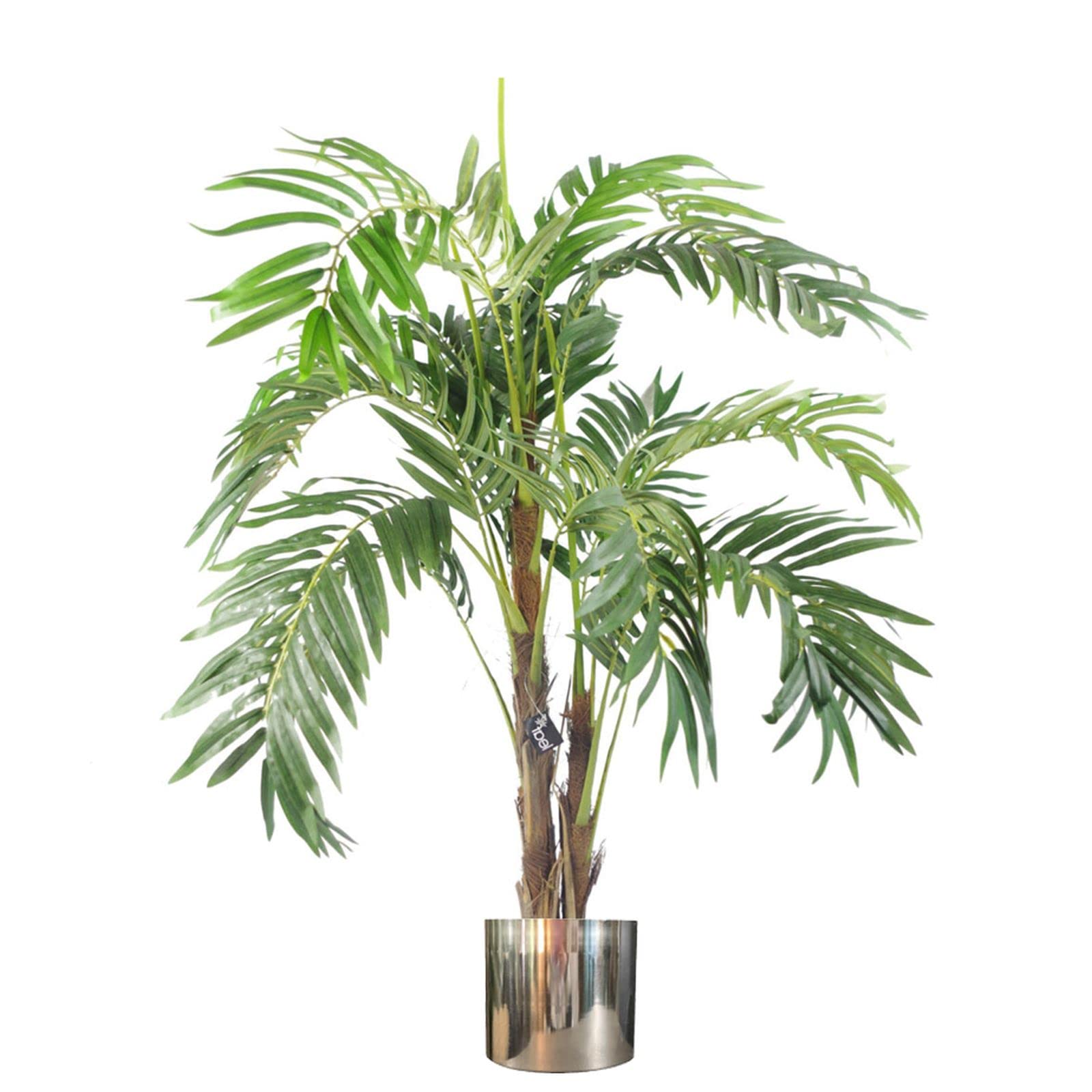 Realistic Artificial palm tree pot Silver Metal Planter - Green