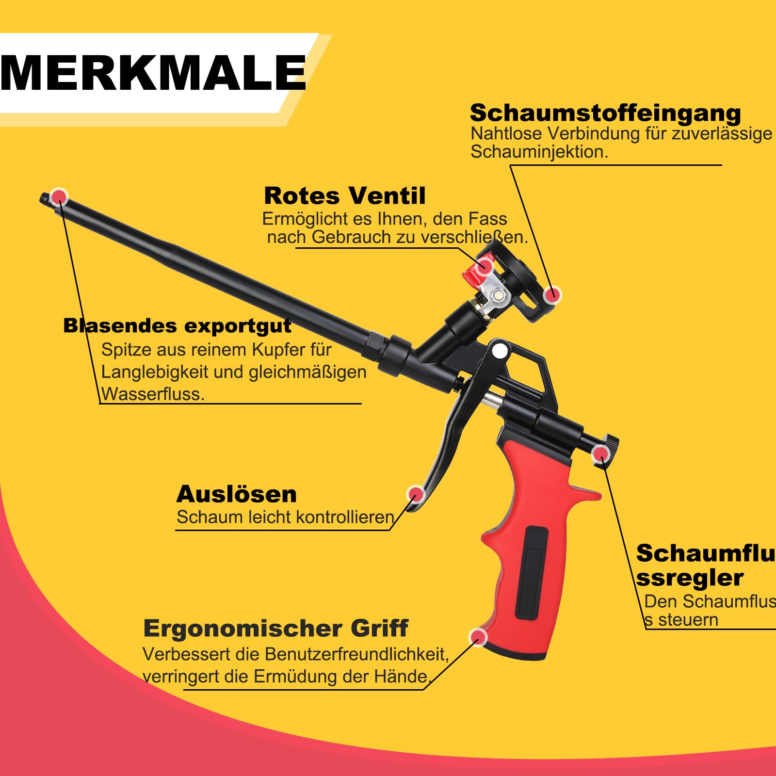 Schaumpistole, selbstreinigende Schaumpistole, PU Expanding Foam Gun, Schaumpistole Teflon beschichtet (PTFE), geeignet zum Abdichten, Füllen, Abdichten, für den Heim und Bürogebrauch