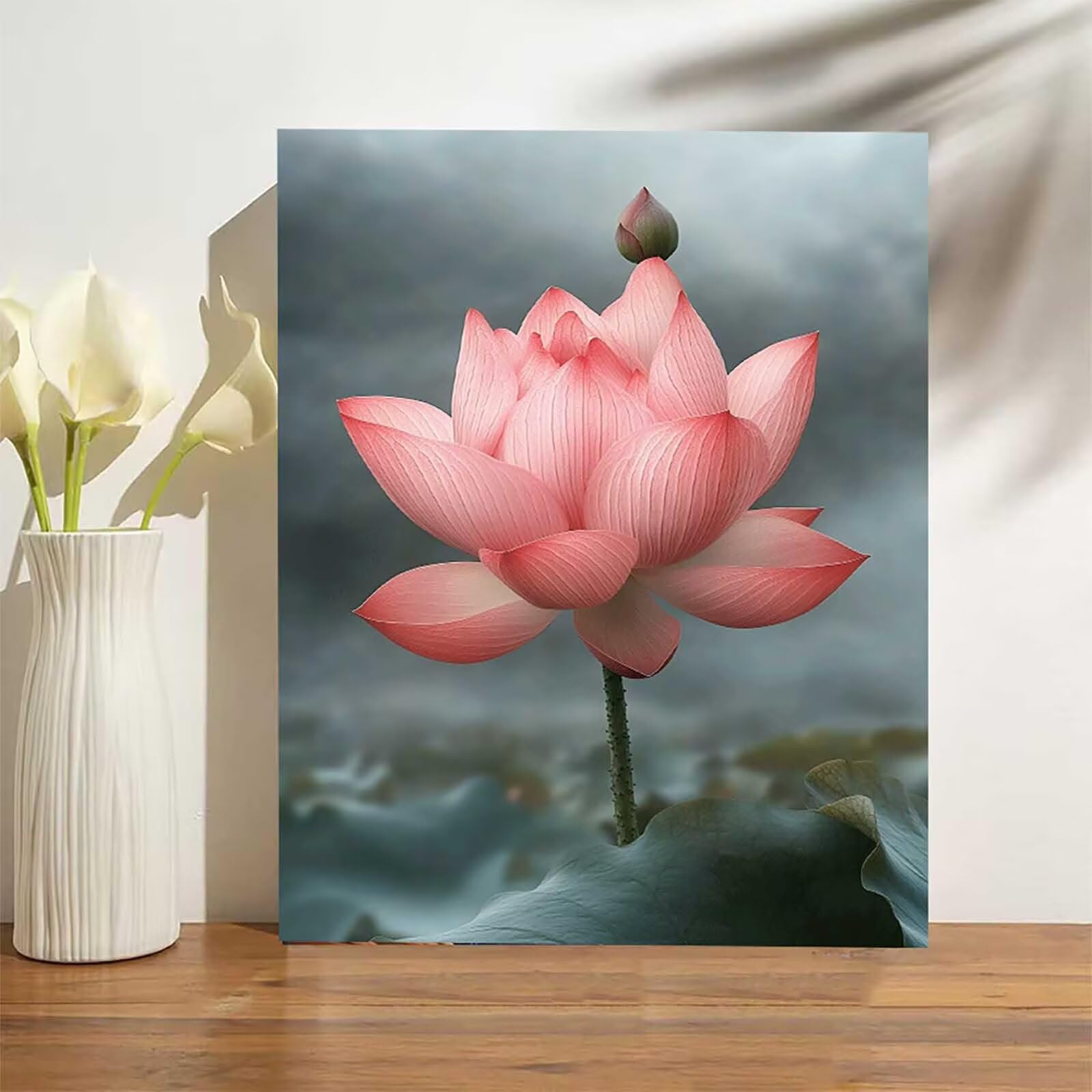 Malen Nach Zahlen Lotus Malen Nach Zahlen Erwachsene, Paint by Numbers Anlage Paint by Numbers Adult Anfänger DIY Leinwand Ölgemälde Set mit Pinsel und Acrylfarben für Zimmer Deko 70 x 95cm -zjn260452