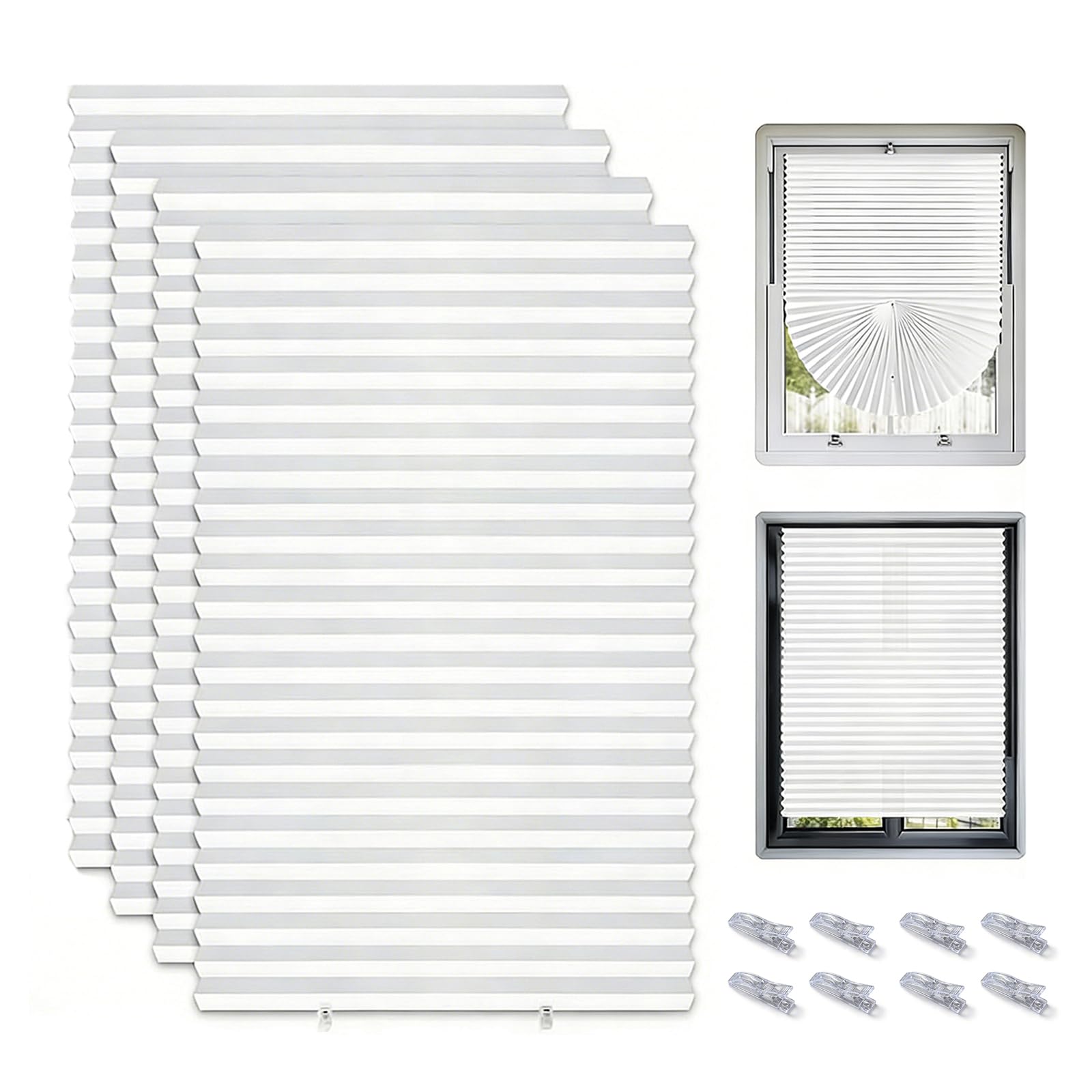 4pack Temporary No Drill Blinds, Stick on Blinds for Windows, Easy to Cut and Fit Self with Clips, Temporary Blind for Kitchens Bathrooms Bedrooms Terraces (White, 60W x 150H cm)