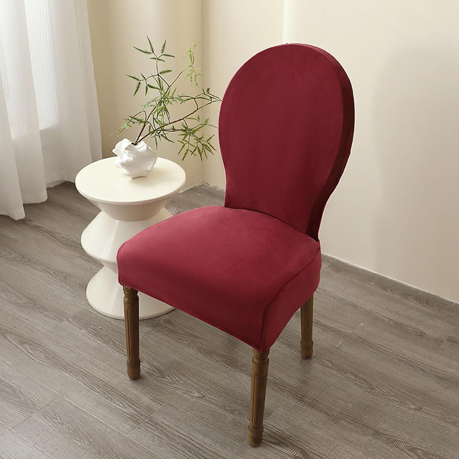 YOPOIY Round Back Dining Chairs Slipcovers Set of 6 4 2, Velvet French Country Dining Chair Covers Dining Room Chairs Covers for Hotel Restaurant (Burgundy,4 PCS)