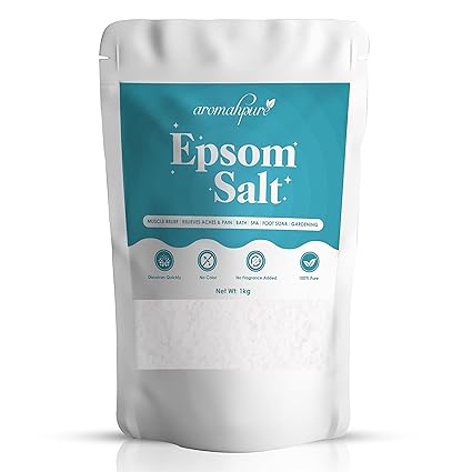 Aromahpure Epsom Salt | Magnesium Sulphate | 1kg | Skin Moisturiser | 100% Pure Epsom Salt for pain relief | Detoxifies & Renews Skin | Bath Salt |For Body Spa, Muscle Relaxing, Gardening & Plantation