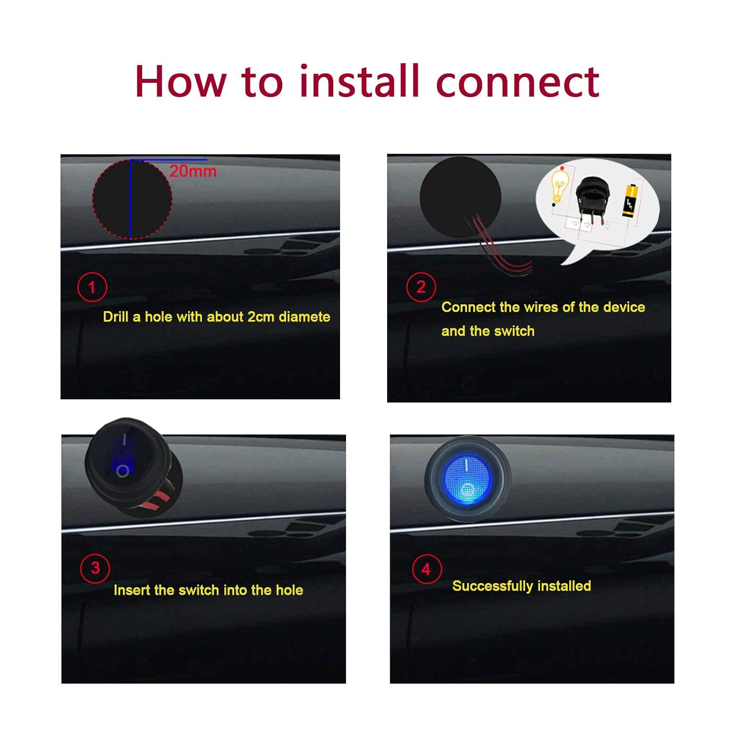 12 Volt Round Rocker Switch, [5Pcs] Waterproof 12V Toggle Switch with 20cm Detachable Wires and Hot Melt Intermediate Terminals, SPST 3 Pin On Off Switch with Blue LED Light for Car Boat Marine RV image 7 of 8 B091TYHY8M