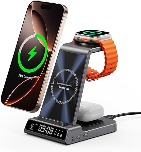 Cargador inalámbrico para dispositivos Apple, estación de carga inalámbrica 3 en 1 para iPhone 16 Pro Max16 Pro15141312, cargador de Apple Watch