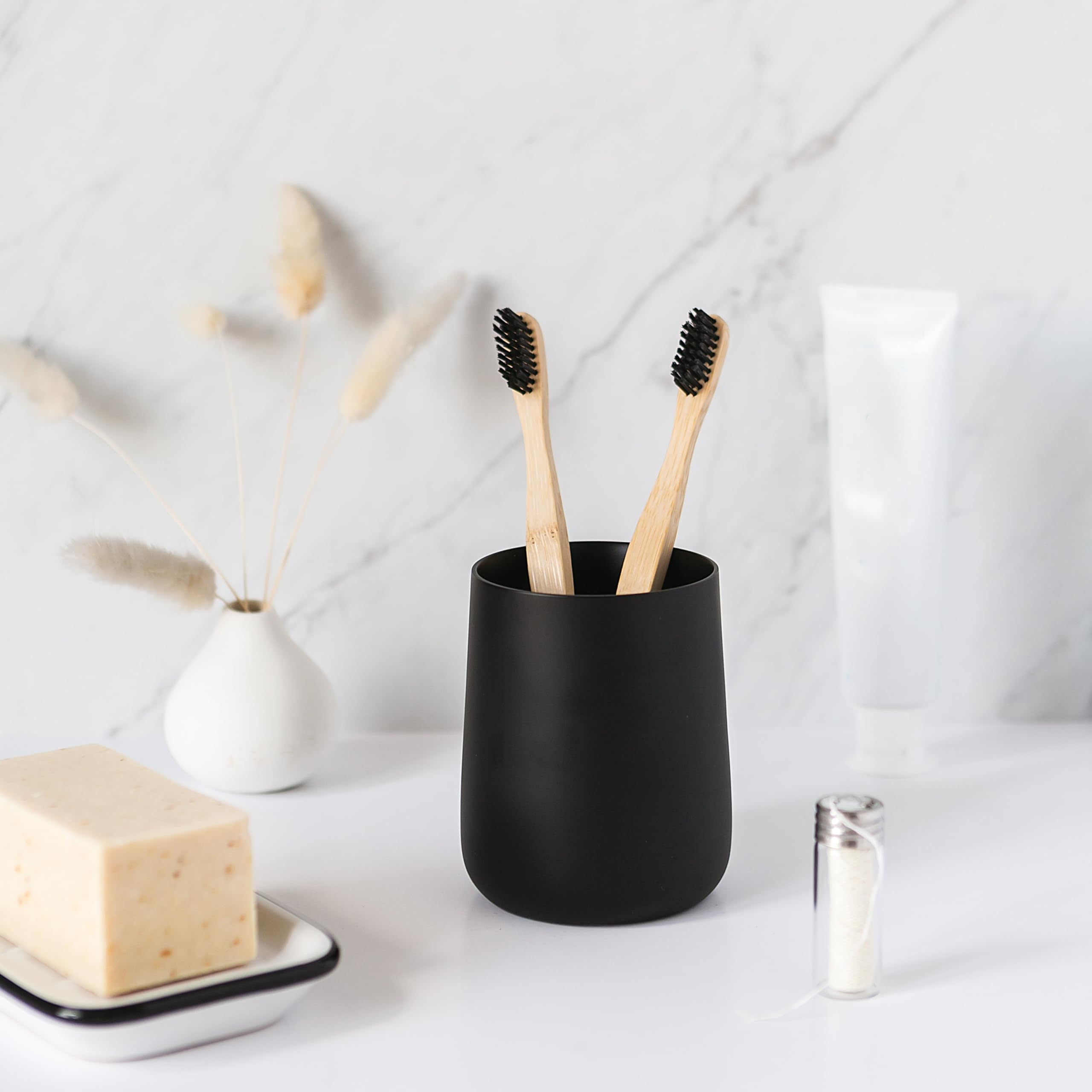 Organiseur Porte-Brosse à Dents Yew Design Noir Mat - Support Carré Pour Salle De Bain Avec Espace Dentifrice
