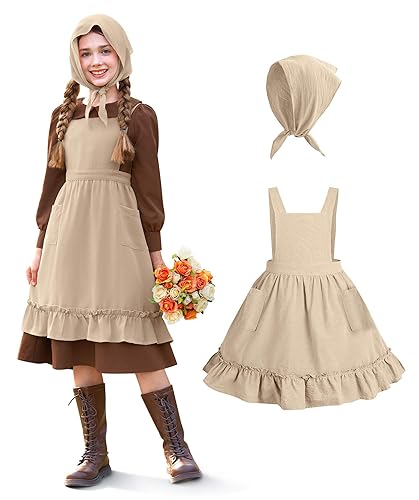 BesserBay Girls 3PCS Colonial Pioneer Dress Peter Pan Collar Prairie