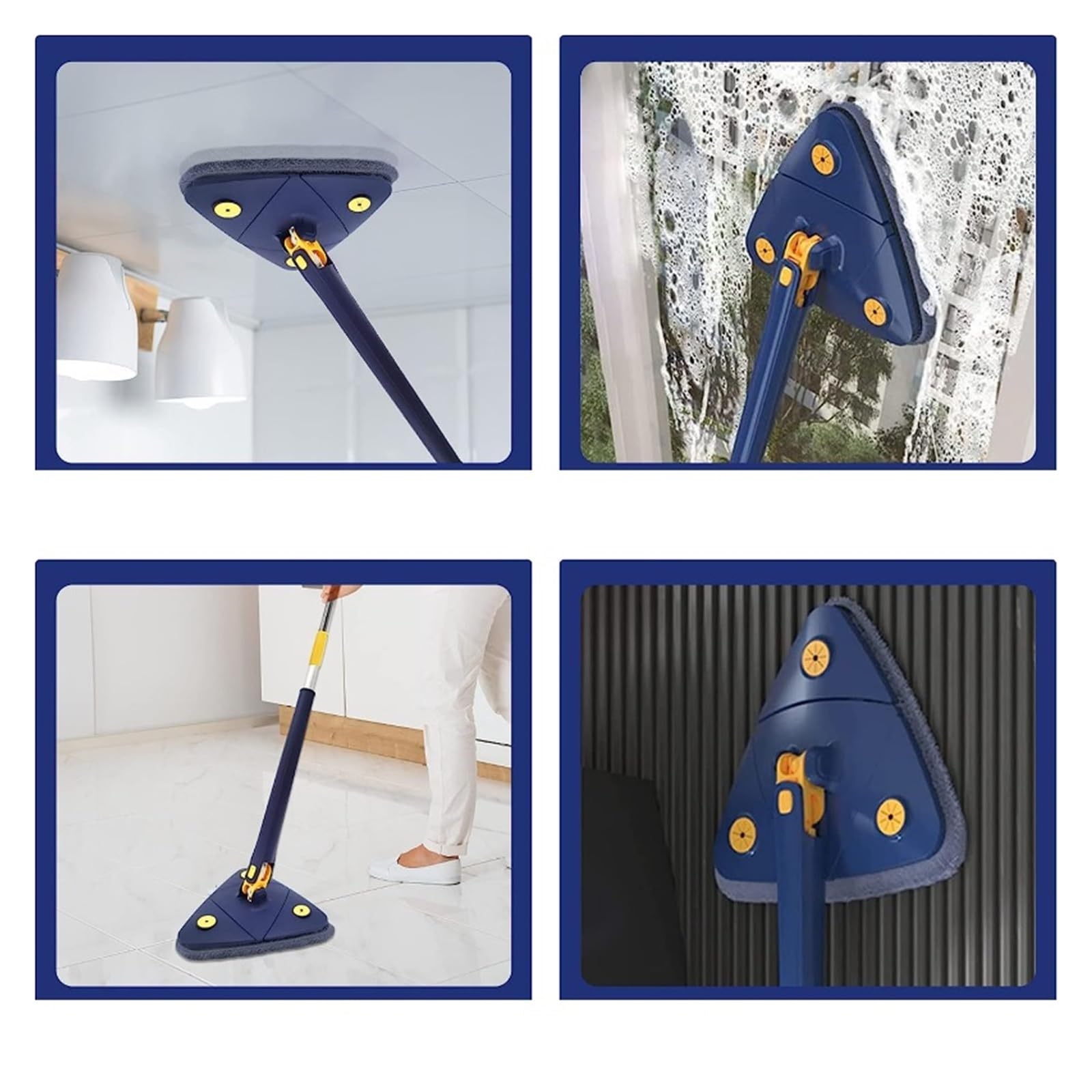 Trapeador De Limpieza Ajustable Giratorio De 360 ​​​​° Triangular Piso De Techo Compatible con Herramienta De Limpieza De Microfibra Autodrenante for Limpiar Azulejos Y Paredes(Black)