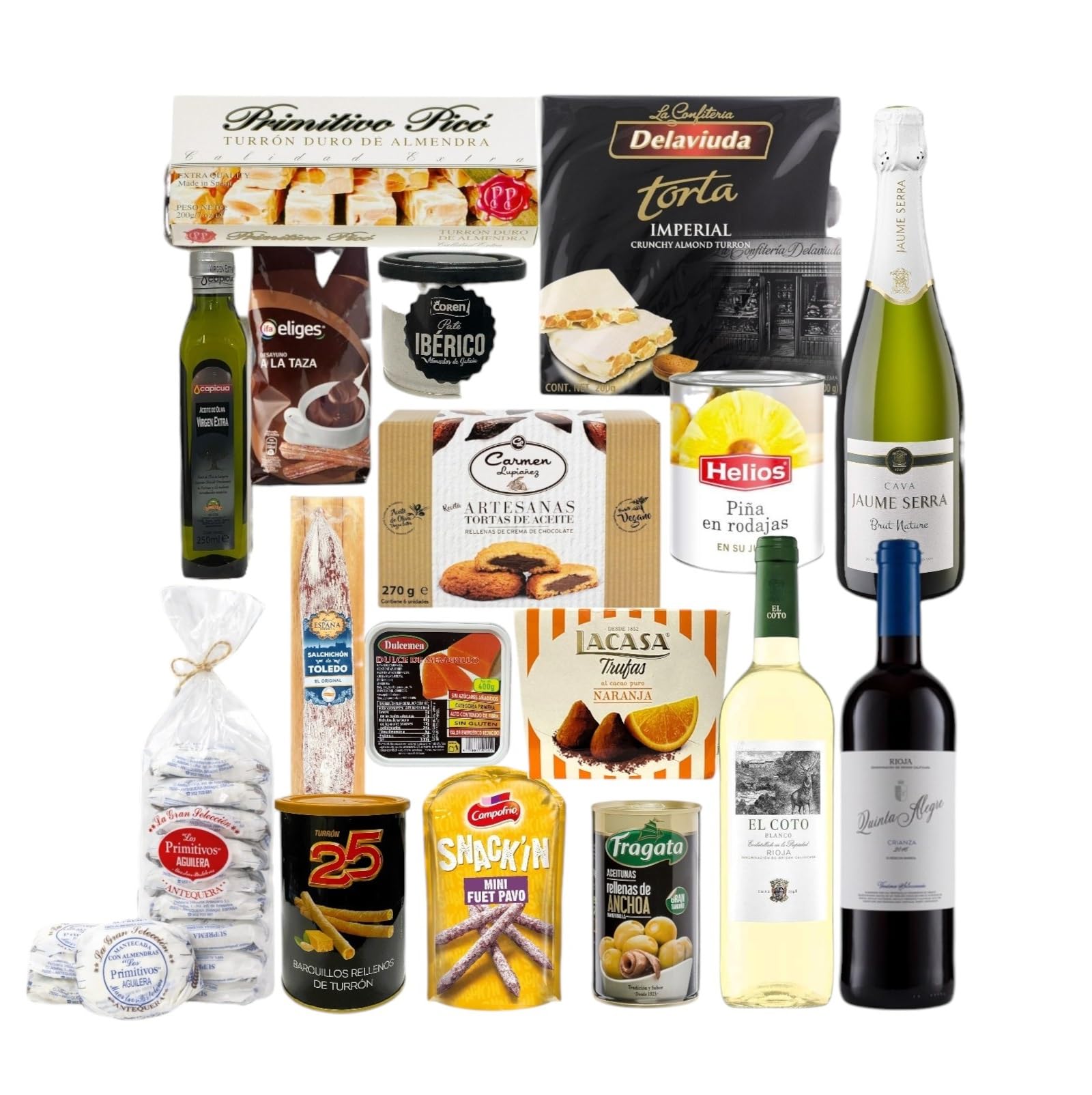 Cesta de Navidad Lote navideño Gourmet con Maleta Trolley Equipaje de Mano 4 Ruedas giratorias 26 articulos Total (Gris)