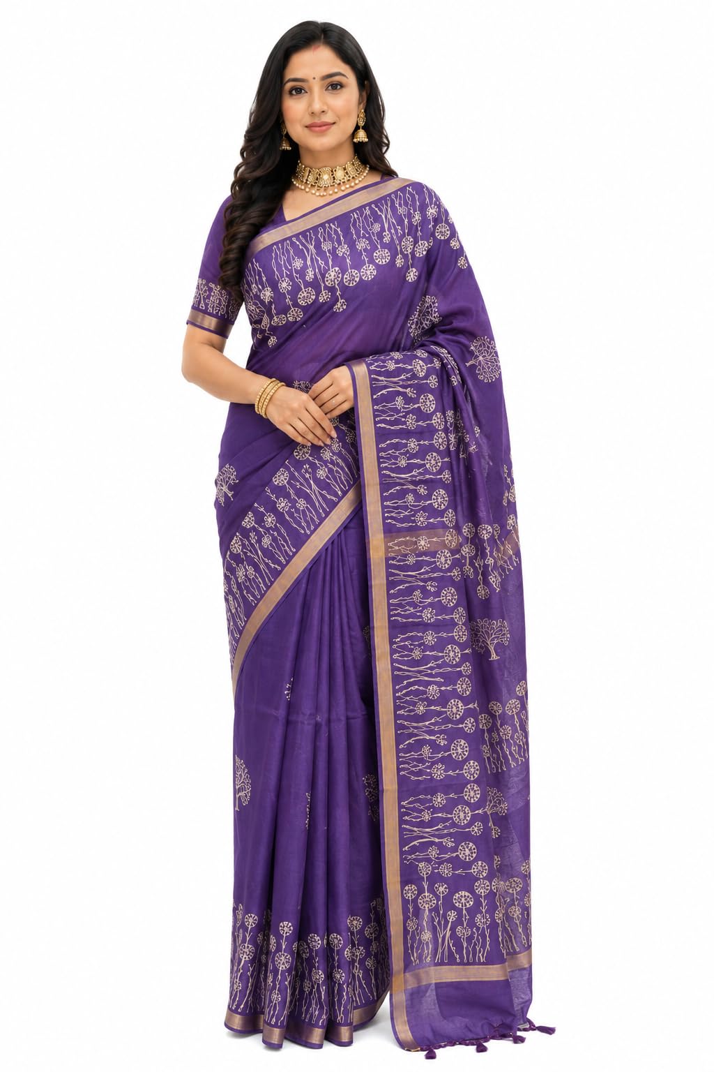 haider ali and sons Semi Silk Hand Print Saree for Women with Running Blouse Piece | Traditional Hand Print Ethnic Saree | Soft Lightweight Party, Festive & Office Wear |-picture-15