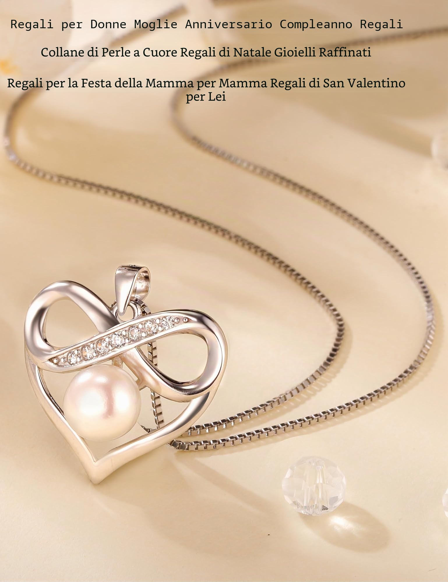 Regali per donne e donne, regali di anniversario, collana di perle con cuore, regalo per mamma e donna, compleanno, Natale, giorno di San Valentino per lei, Argento sterling, Perla, bianco